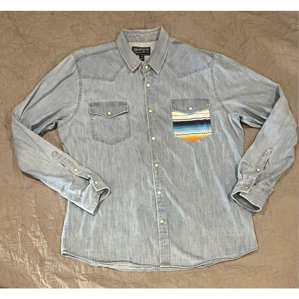 American Rag Denim Button Up Pearl Snaps Western Shirt XL